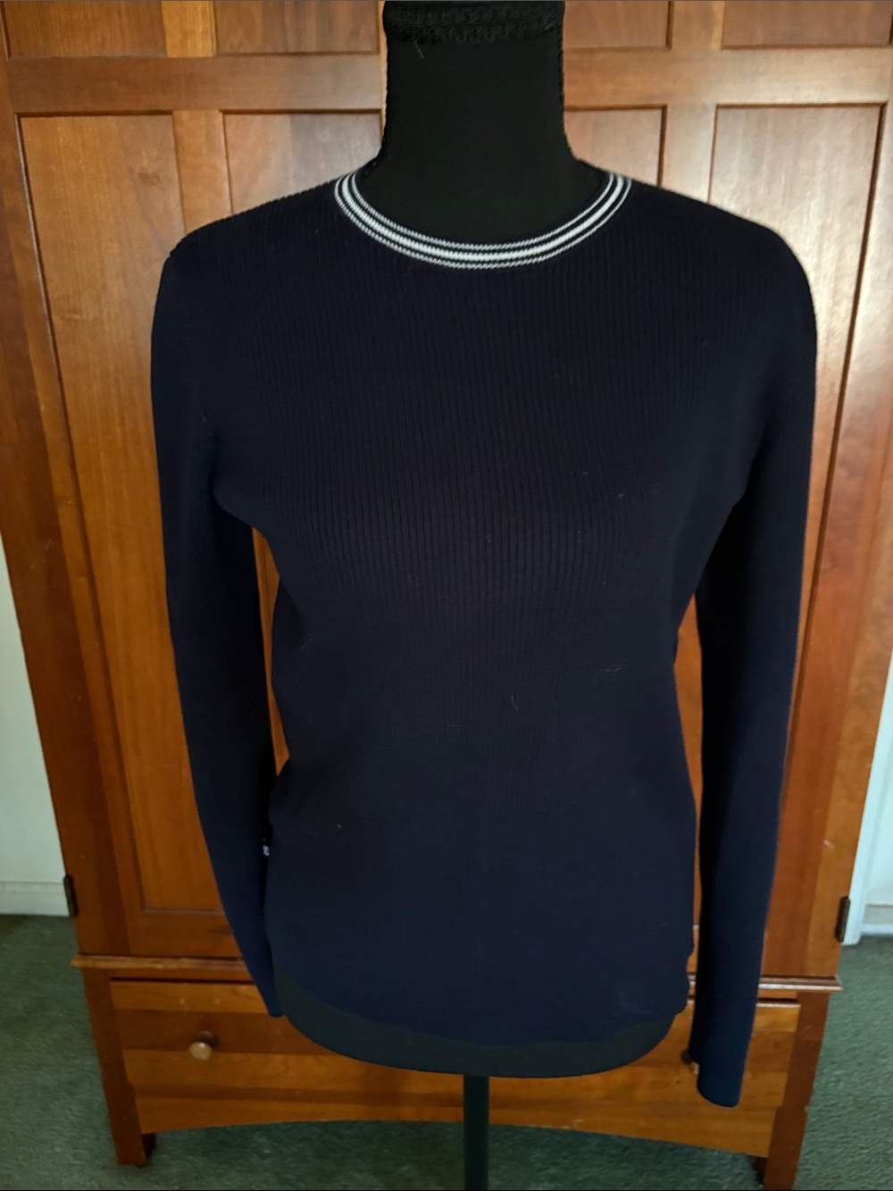 Ralph Lauren Navy Crewneck Sweater with White-Trim Collar